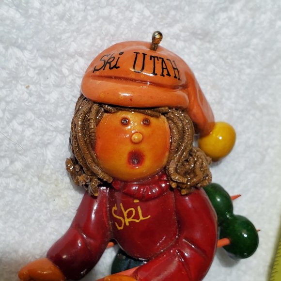 Ski Utah Hand-Sculptured Dough Art Christmas Ornament - Picture 2 of 6